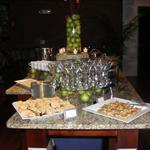 Martini Glass Display for Shrimp and Grits along with Vidalia Onion Tartlets and Pimento Cheese Crostinis