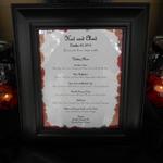 Cajun Menu for a black, white, and red fall wedding